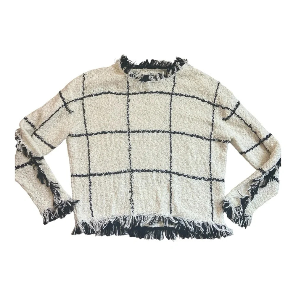 By Malene Birger Tapania Sweater Sz S Boucle Windowpane Plaid Crochet
